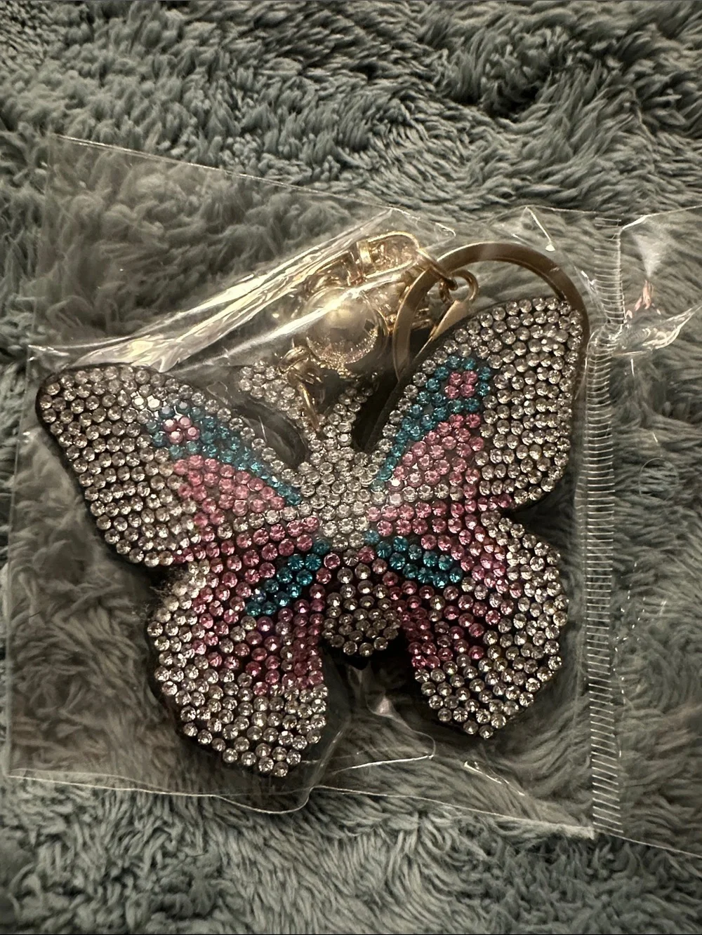 Crystal Butterfly Keychain charm- Pink, Teal & Clear